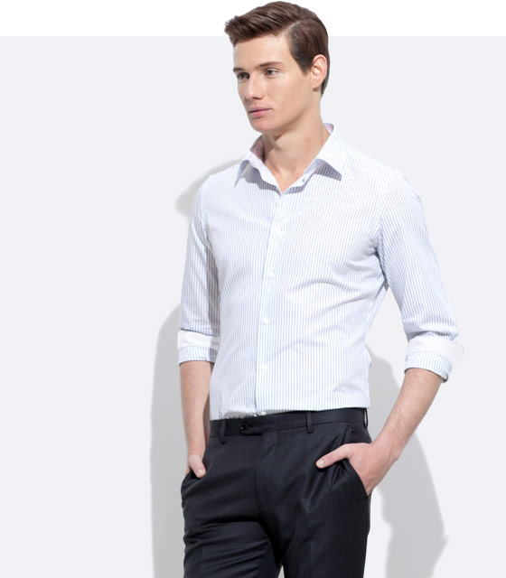 Bespoke White Square Button Front Short Sleeve Contrast Trim Mens Dress Shirt 