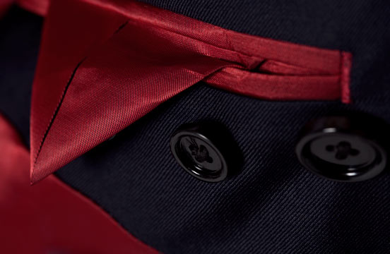 Close up view of the lining in an INDOCHINO jacket.
