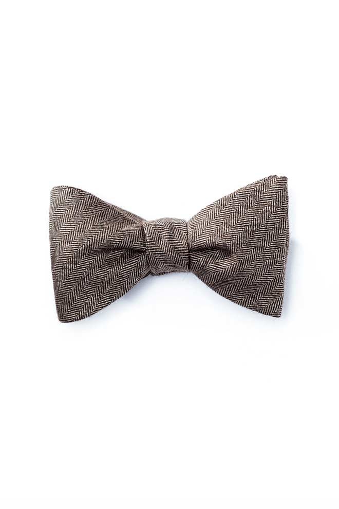 Tan Herringbone Wool Bow Tie