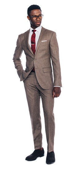 Tan Flannel Herringbone Suit