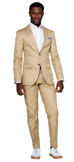 Khaki Leaf Printed Stretch Cotton Suit