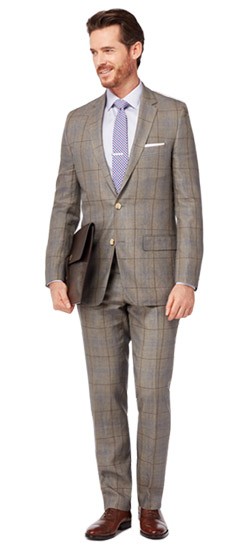Men's Custom Suits - Taupe Windowpane Linen Suit | INDOCHINO
